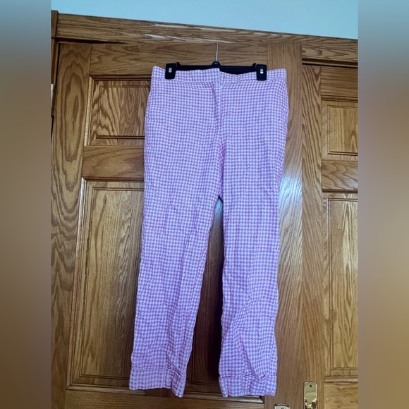 Ann Taylor - Pink Houndstooth High Waist Ankle Gingham Pants - Curvy Fit - Picture 1 of 8